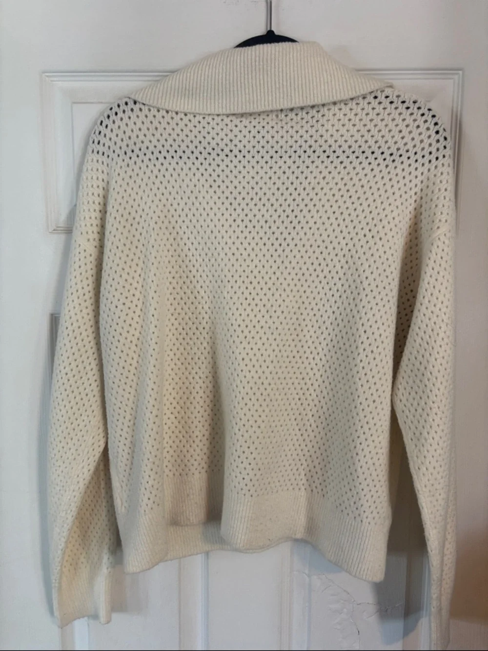 Universal thread Cream Open-Knit Half-Zip Funnel Collar Sweater